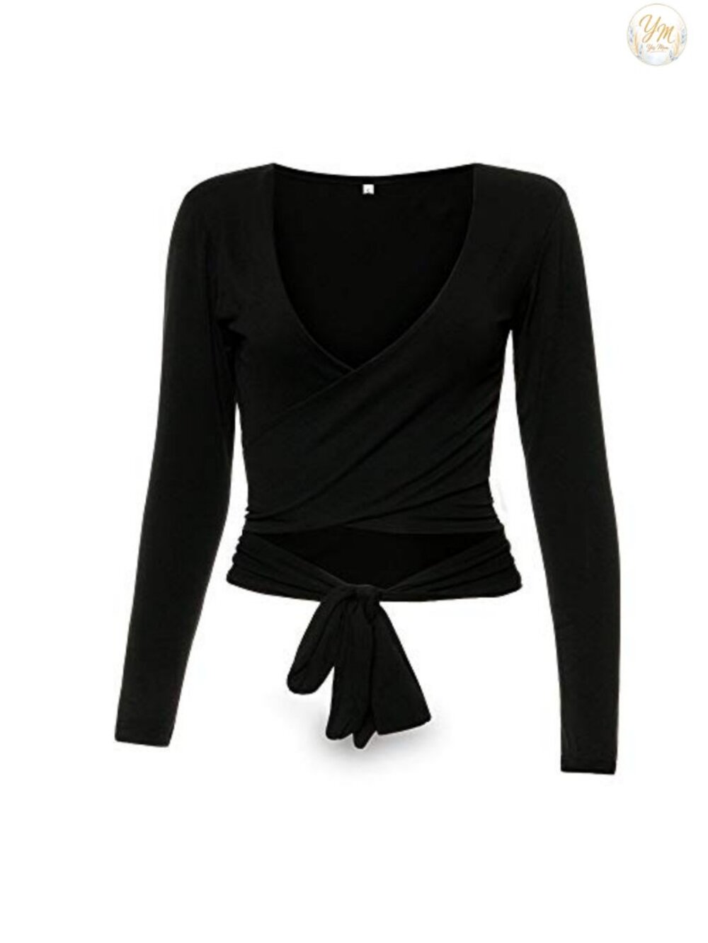 Deep V Neck Bandage Surplice Wrap Crop Top Long Sleeve